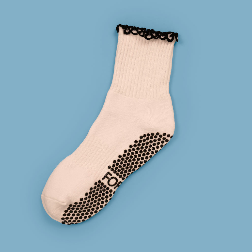 Black Ruffle Top Half Crew