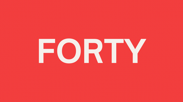 The brand's logo, the word FORTY, in all capitals. The text is white and the background is red.